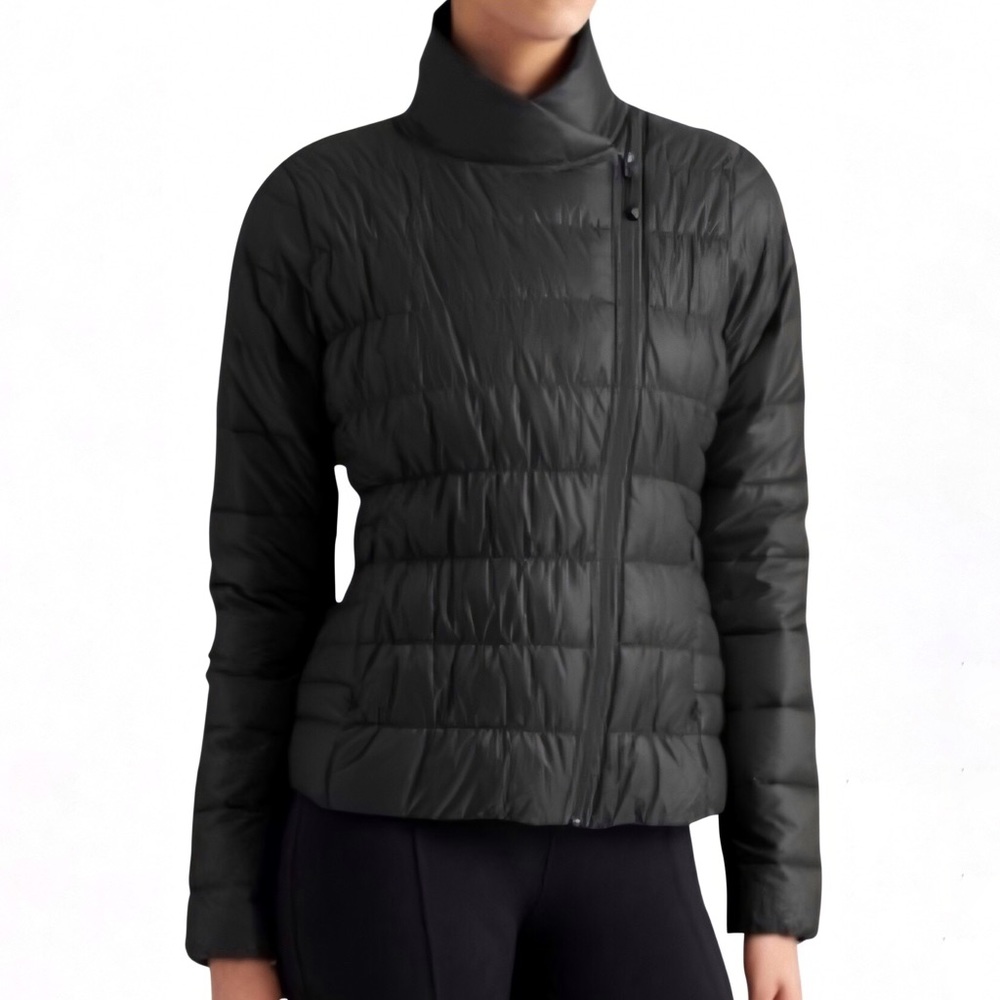 Athleta asymmetrical black down puffer jacket (S)